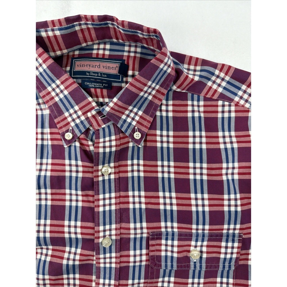 Mens‎ Medium Vineyard Vines Red Blue Shep & Ian Collegiate Long Sleeve Button